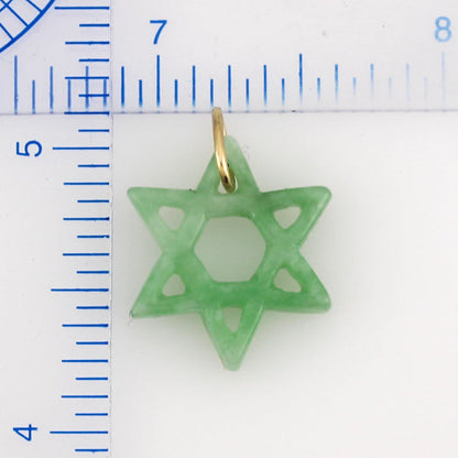 14K YELLOW GOLD GREEN JADEITE JADE STAR OF DAVID PENDANT UPC #374379