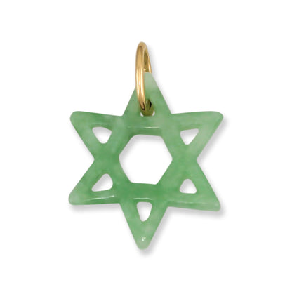 14K YELLOW GOLD GREEN JADEITE JADE STAR OF DAVID PENDANT UPC #374379