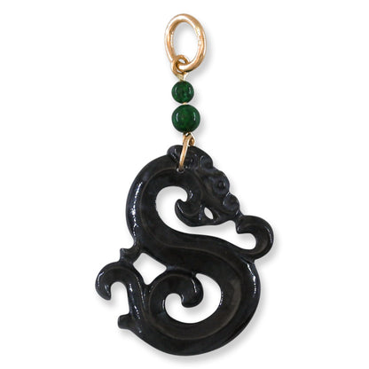 14K YELLOW GOLD GREY JADEITE JADE CARVED DRAGON PENDANT UPC #396111