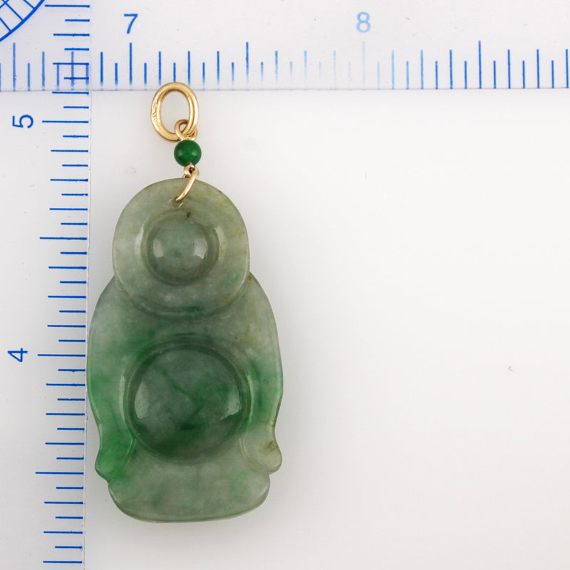 14K YELLOW GOLD GREEN JADEITE JADE STANDING BUDDHA PENDANT UPC #387553