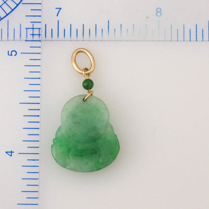 14K YELLOW GOLD GREEN JADEITE JADE BUDDHA PENDANT UPC #390522