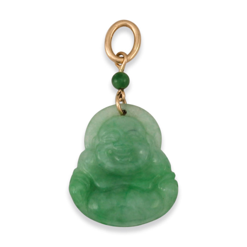 14K YELLOW GOLD GREEN JADEITE JADE BUDDHA PENDANT UPC #390522