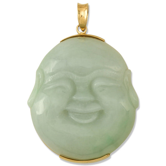 14K YELLOW GOLD GREEN JADEITE JADE BUDDHA PENDANT UPC #390492