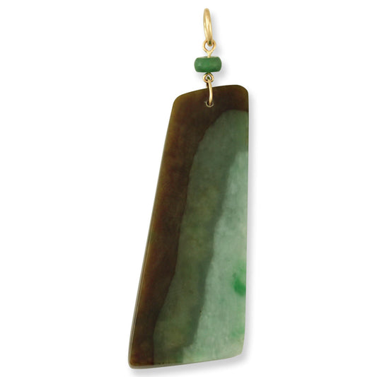 14K YELLOW GOLD GREEN & RED JADEITE JADE FREEFORM SLAB  PENDANT UPC #390577