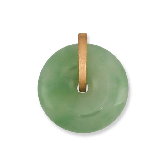 14K YELLOW GOLD GREEN JADEITE JADE PI DISC PENDANT UPC #383975