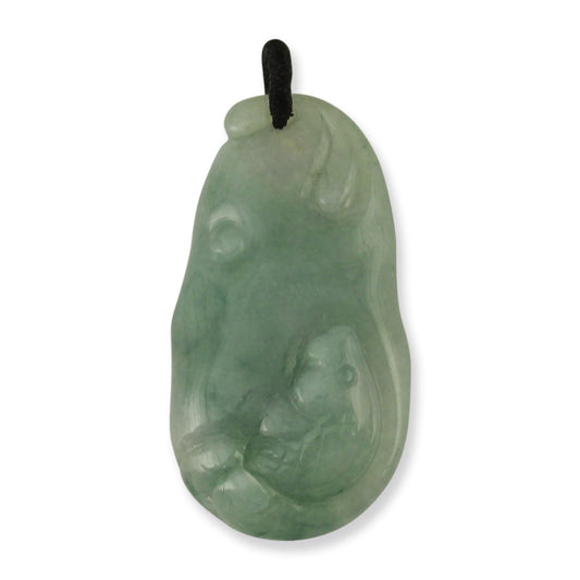 Small Green Jadeite Jade Fish Pendant | Jade Carving of Fish in Pond | UPC #390256