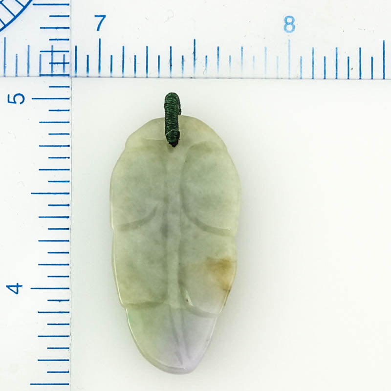 LAVENDER & GREEN JADEITE JADE CARVED LEAF PENDANT UPC #380561