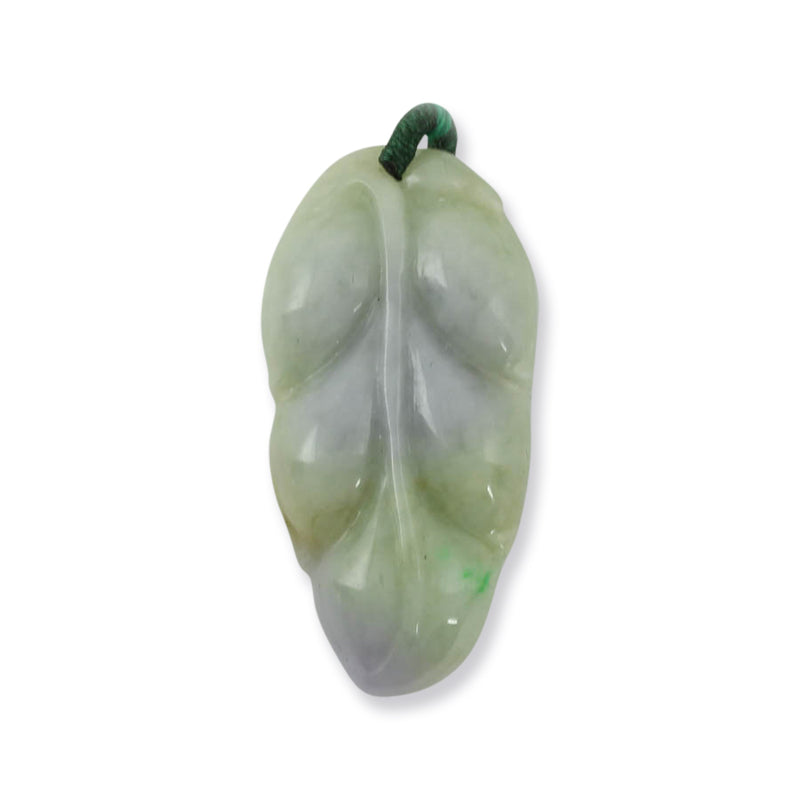 LAVENDER & GREEN JADEITE JADE CARVED LEAF PENDANT UPC #380561