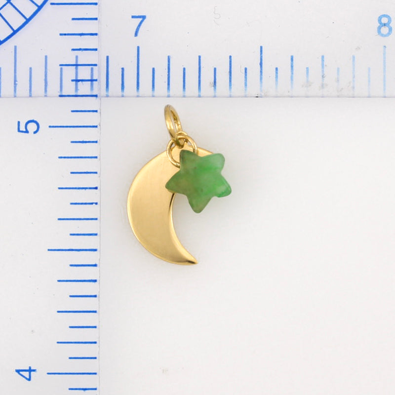 14K GREEN JADEITE JADE STAR ON MOON PENDANT UPC #382121