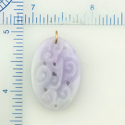 14K YELLOW GOLD LAVENDER JADEITE JADE CARVED PEACH PENDANT UPC #382350