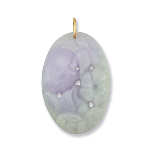 14K YELLOW GOLD LAVENDER JADEITE JADE CARVED PEACH PENDANT UPC #382350