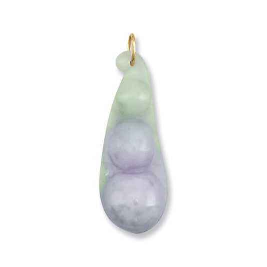 14K YELLOW GOLD LAVENDER JADEITE JADE PEA-POD PENDANT UPC #382374