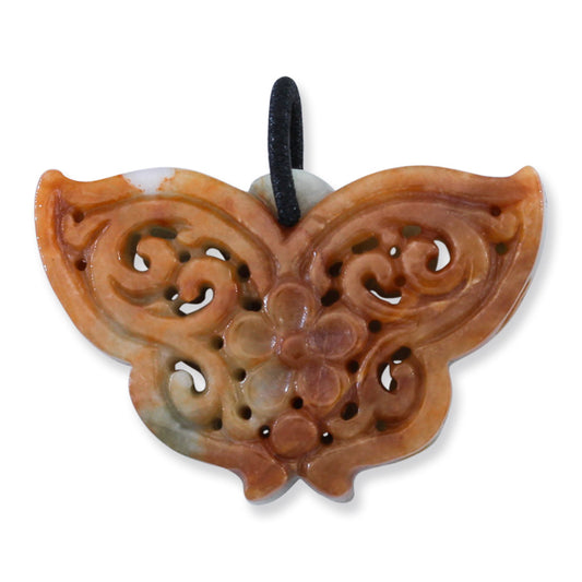 Red Jadeite Jade Butterfly Pendant on Silk Bail | UPC #394360