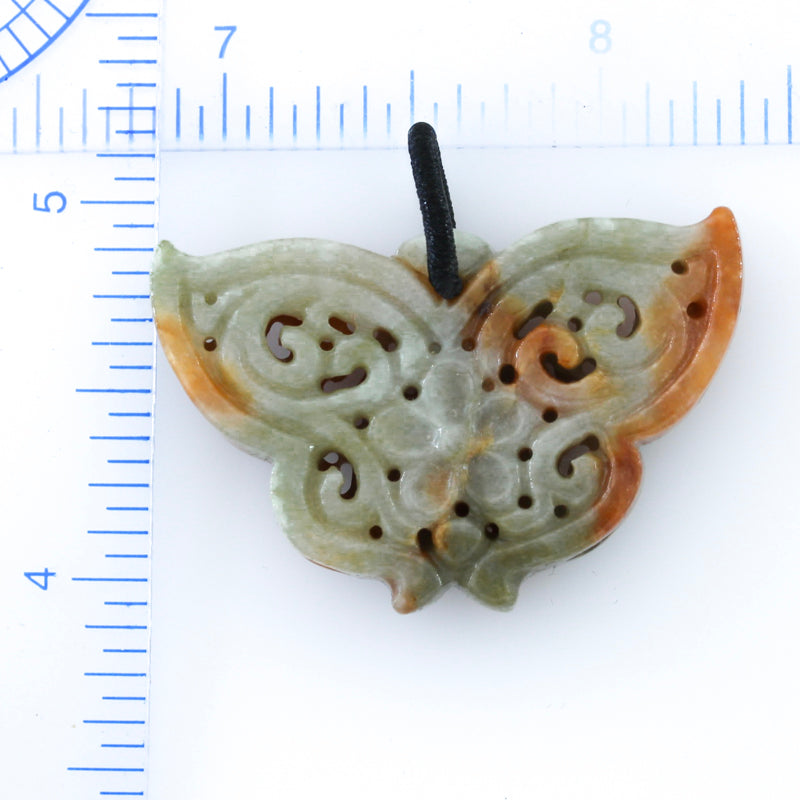 Red Jadeite Jade Butterfly Pendant on Silk Bail | UPC #394360