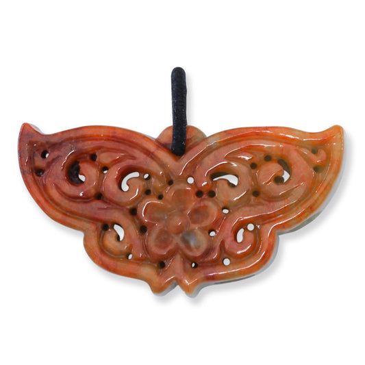 Red Jadeite Jade Butterfly Pendant for Women on Silk Bail | UPC #394377