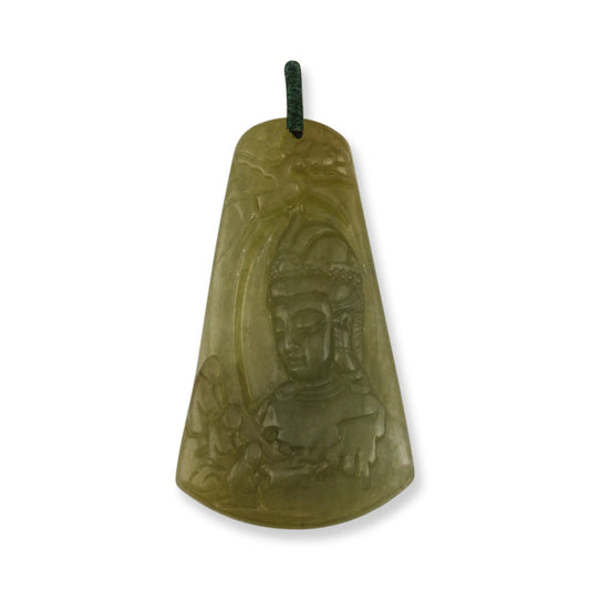 YELLOW JADEITE JADE CARVED KWAN YIN PENDANT UPC #384286