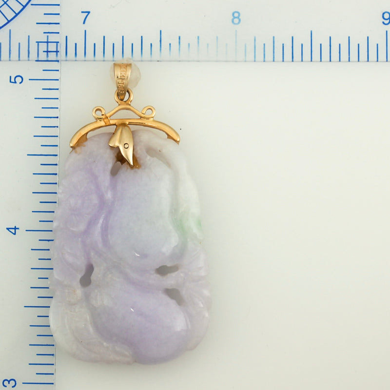 ESTATE 14K YELLOW GOLD LAVENDER JADEITE JADE CARVED PENDANT UPC #384804