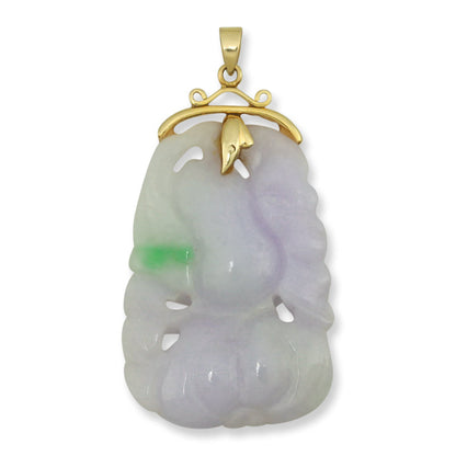 ESTATE 14K YELLOW GOLD LAVENDER JADEITE JADE CARVED PENDANT UPC #384804