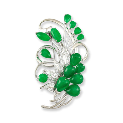 14K White Gold Green Jadeite Jade Pin | Estate Jewelry | UPC #349339