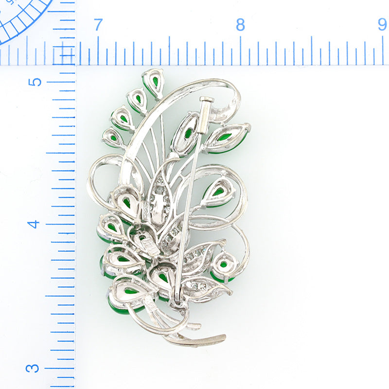 14K White Gold Green Jadeite Jade Pin | Estate Jewelry | UPC #349339