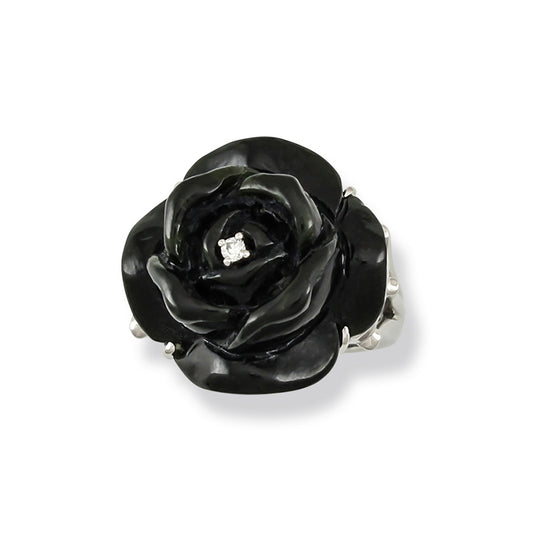 14K White Gold Black Jade Carving | Nephrite Jade Flower Cocktail Ring for Women | UPC #327009