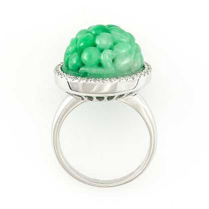 18K WHITE GOLD GREEN JADEITE JADE CARVED DOME RING UPC #328617