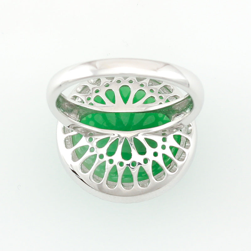 18K WHITE GOLD GREEN JADEITE JADE CARVED DOME RING UPC #328617