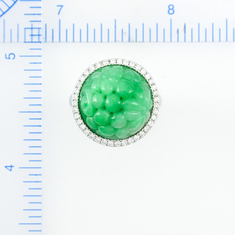 18K WHITE GOLD GREEN JADEITE JADE CARVED DOME RING UPC #328617