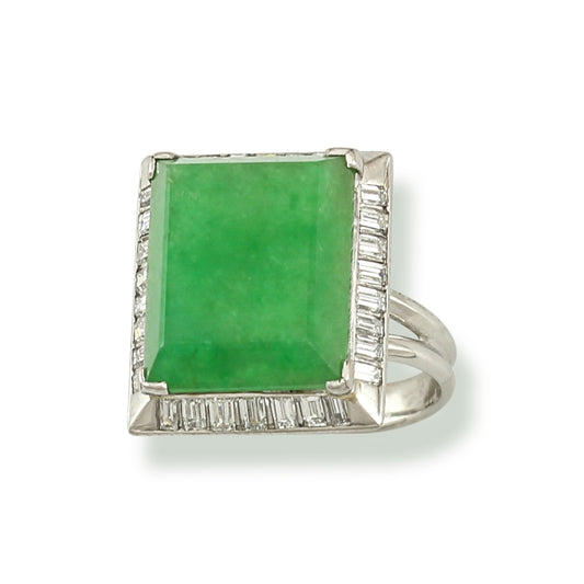 Vintage Platinum Jadeite Jade Ring Size 5.5 | Estate Jewelry | UPC #327917