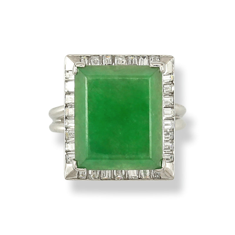 Vintage Platinum Jadeite Jade Ring Size 5.5 | Estate Jewelry | UPC #327917