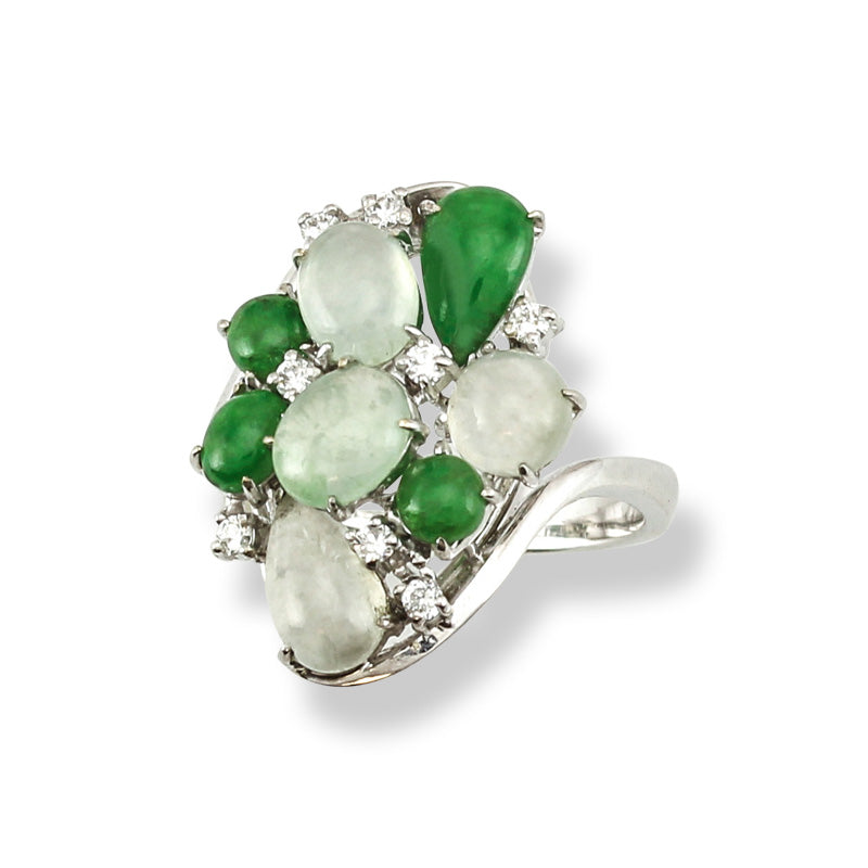 14K WHITE GOLD GREEN & ICE JADEITE JADE RING UPC #328945