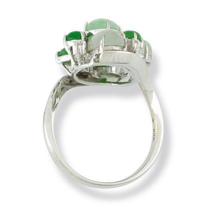 14K WHITE GOLD GREEN & ICE JADEITE JADE RING UPC #328945