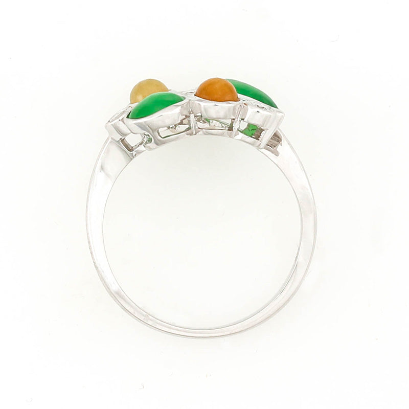 18K WHITE GOLD GREEN, RED & YELLOW JADEITE JADE & DIAMOND RING UPC #330221