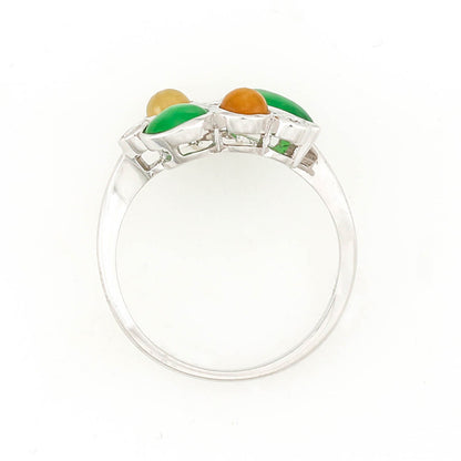 18K WHITE GOLD GREEN, RED & YELLOW JADEITE JADE & DIAMOND RING UPC #330221