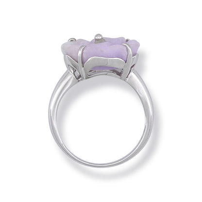 14K WHITE GOLD & CARVED LAVENDER JADEITE JADE FLOWER RING UPC #334861