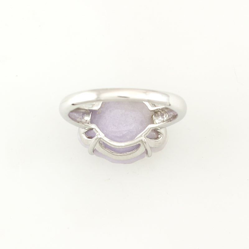 14K WHITE GOLD & CARVED LAVENDER JADEITE JADE FLOWER RING UPC #334861