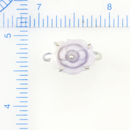 14K WHITE GOLD & CARVED LAVENDER JADEITE JADE FLOWER RING UPC #334861