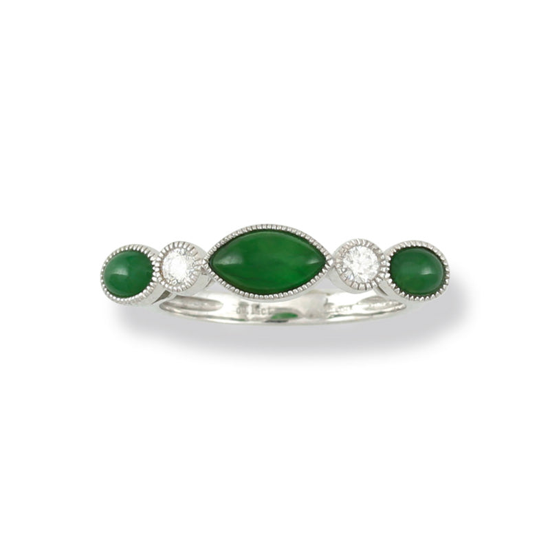 18K WHITE GOLD GREEN JADEITE JADE AND DIAMOND RING UPC #342118