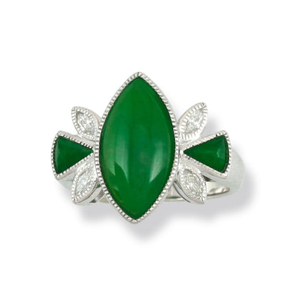 18K WHITE GOLD GREEN JADEITE AND DIAMOND MARQUISE JADE RING UPC #339071