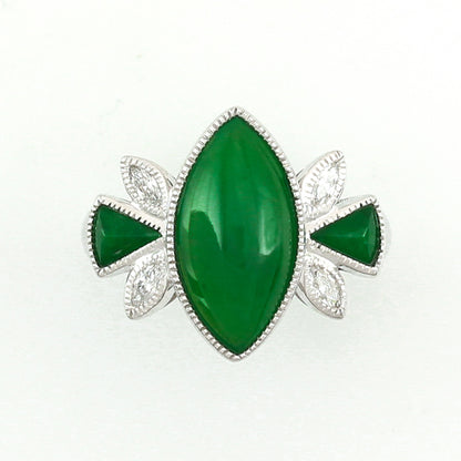 18K WHITE GOLD GREEN JADEITE AND DIAMOND MARQUISE JADE RING UPC #339071