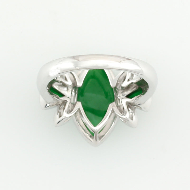 18K WHITE GOLD GREEN JADEITE AND DIAMOND MARQUISE JADE RING UPC #339071