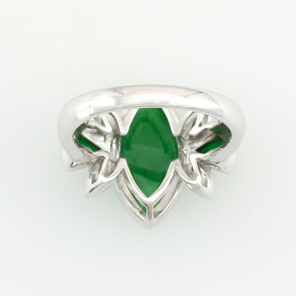 18K WHITE GOLD GREEN JADEITE AND DIAMOND MARQUISE JADE RING UPC #339071