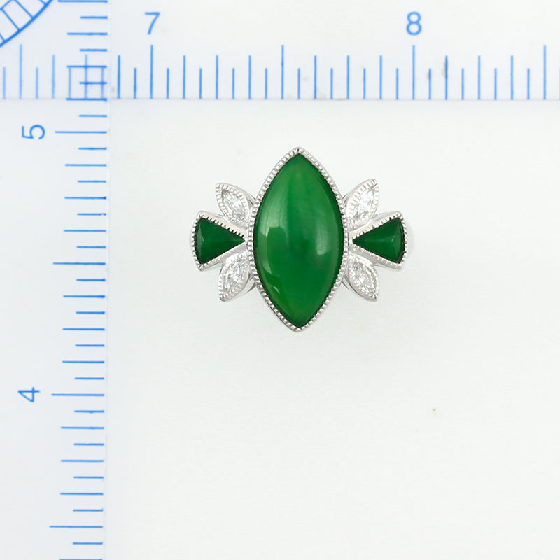 18K WHITE GOLD GREEN JADEITE AND DIAMOND MARQUISE JADE RING UPC #339071