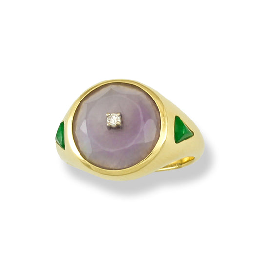 14K YELLOW GOLD LAVENDER JADEITE JADE RING UPC #341029