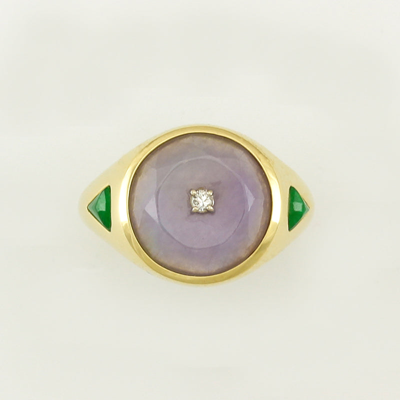 14K YELLOW GOLD LAVENDER JADEITE JADE RING UPC #341029