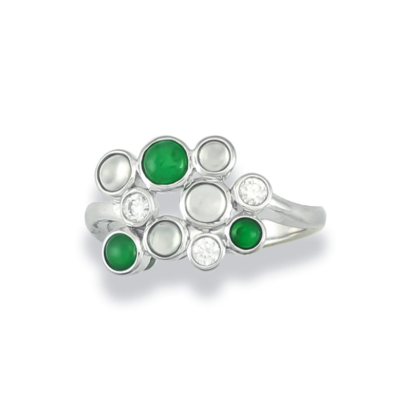 18K WHITE GOLD GREEN & ICE JADEITE JADE 'BUBBLE' RING UPC #381704