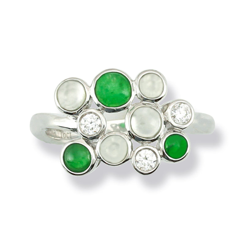 18K WHITE GOLD GREEN & ICE JADEITE JADE 'BUBBLE' RING UPC #381704