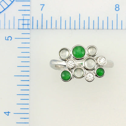 18K WHITE GOLD GREEN & ICE JADEITE JADE 'BUBBLE' RING UPC #381704