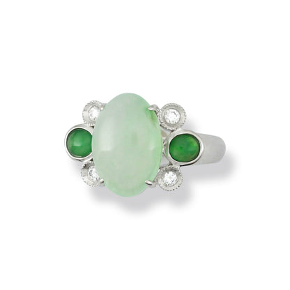 18K WHITE GOLD ICY GREEN JADEITE JADE RING UPC #354432