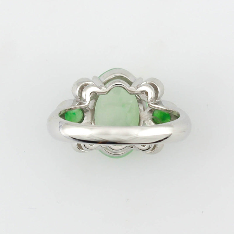 18K WHITE GOLD ICY GREEN JADEITE JADE RING UPC #354432